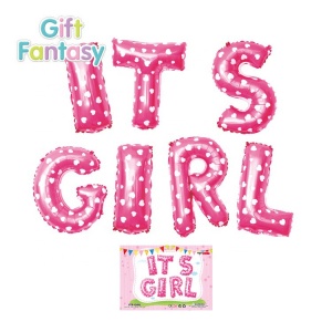 Set Baloane Litere IT'S GIRL Imprimeu Inimioare