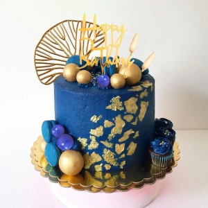 Set Decoratiuni Tort Royal Blue cu Accente Aurii - Img 3