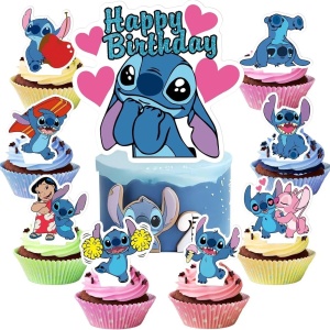 Topper Tort Lilo Stitch Happy Birthday Set Decorativ - 9 Piese TOP167