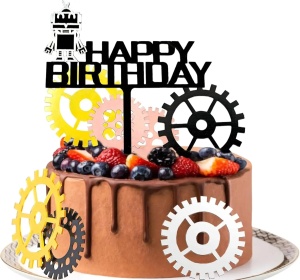 Topper Tort Robot si Roti Dintate Happy Birthday Decor Industrial TOP139