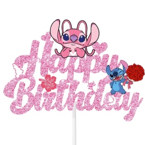 Topper Tort Stitch Roz Glitter Happy Birthday Decor Aniversar TOP150 - Img 2