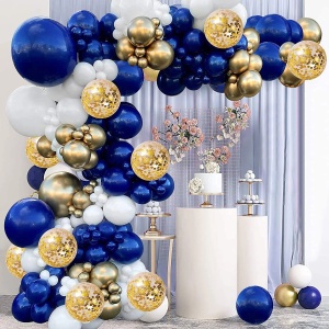 Arcada Baloane Albastru Alb Gold Botez Majorat 129 Piese