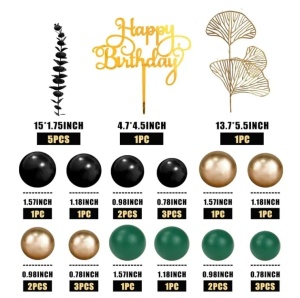 Decoratiune Tort Evenimente Negru Gold Verde TOP123 - Img 2