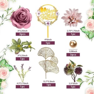 Decoratiune Tort Tematica Floral Elegant cu Elemente Aurii - Img 2
