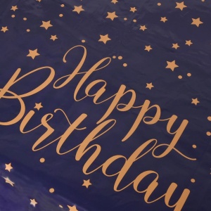 Imagine secundară: Față de masă din plastic Happy Birthday albastru închis, 180 x 120 cm
