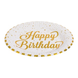 Set 12 Farfurii Aniversare Petrecere Happy Birthday Alb Gold 18 cm FRF104 - Img 2