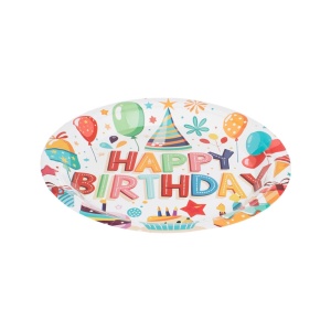 Set 12 Farfurii Petrecere Happy Birthday cu Baloane și Cadouri – 18 cm - imagine 3