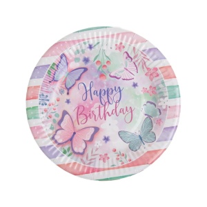 Set 12 Farfurii Petrecere Multicolore Cu Fluturasi 23 cm FRF90