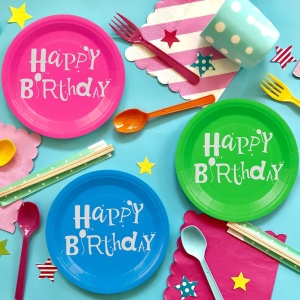 Set 25 Farfurii Happy Birthday Multicolore 18 cm
