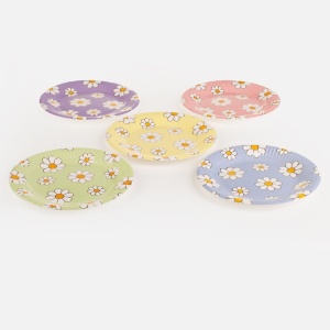 Set 25 Farfurii Petrecere cu Margarete și Detalii Aurii – 23 cm - imagine 2