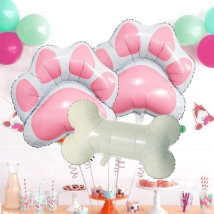 Set 3 Baloane Decor Petrecere Catelus - Labute Roz si Os Alb SET333