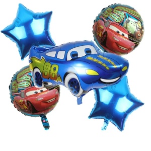 Set 5 Baloane Folie Masina de Curse Albastru Tematica Cars SET315