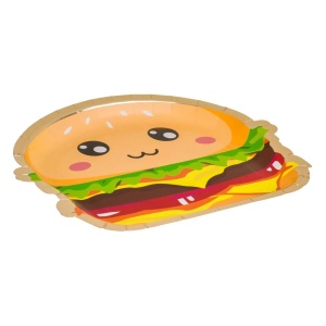 Set 6 Farfurii Aniversare Petrecere Burger 3D 22 cm FRF107 - Img 2