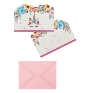 Set 6 Invitatii Petrecere Si Pliculete Unicorn
