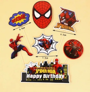 Set 7 Toppere Tort Spiderman Glitter si Decor Oras Happy Birthday TOP198