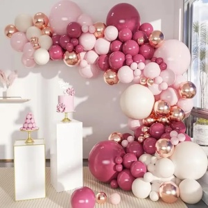 Set Arcada Baloane Aniversare Rose Gold si Burgundy 146 Piese Elegance Party ARC196