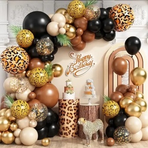 Set Arcada Baloane Aniversare Safari 100 Piese cu Baloane Leopard si Aurii ARC186