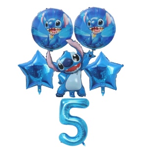 Set Baloane Aniversare Stitch Albastru Cifra 5 SET311-5