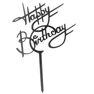 Topper Tort Happy Birthday Negru Scris Elegant TOP146-1