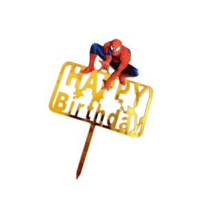 Topper Tort Spiderman Happy Birthday Auriu Oglinda TOP204