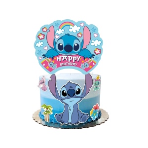 Topper Tort Stitch Happy Birthday Curcubeu și Flori Tropicale TOP176