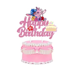 Topper Tort Stitch Si Angel Roz Glitter Happy Birthday Decor Tropical TOP162