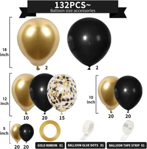 Arcada Baloane Gold Negru Aniversare Majorat 123 Piese - Img 3
