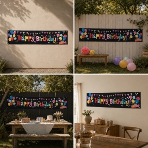 Banner Happy Birthday Colorat cu Baloane 180 x 40 cm BNR27 - Img 2