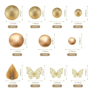 Decoratiune Tort Premium Auriu cu Bilute si Fluturi - Img 2