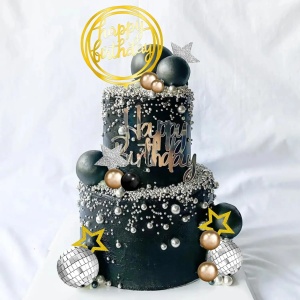 Decoratiune Tort Premium Gold Black Disco Party TOP112 - Img 3