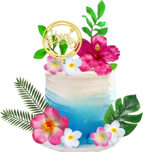 Decoratiune Tort Tematica Tropicala cu Flori si Frunze Decorative - Img 6