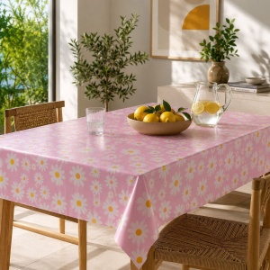 Față de Masă Roz cu Imprimeu Margarete – 180 x 120 cm - imagine 2