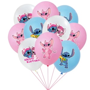 Set 10 Baloane Latex Mix Stitch și Angel Happy Birthday BLS224