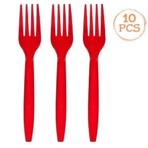 Set 10 Furculițe Reutilizabile Roșii din Plastic - 15,8 cm
