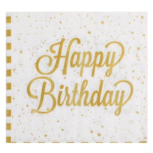 Set 12 Servetele Aniversare Petrecere Happy Birthday Alb Gold SRV69 - Img 2