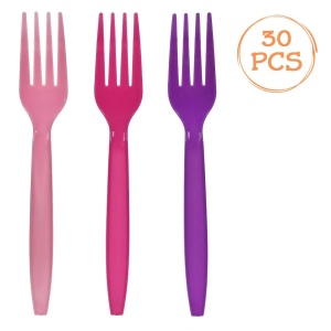 Set 30 Furculite Din Plastic Pentru Petrecere Roz Mov TAC36