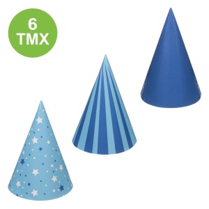 Set 6 Coifuri Petrecere Albastre cu Dungi și Stele – 16 cm