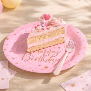 Set 6 Farfurii Petrecere Happy Birthday Roz – 18 cm - imagine 2