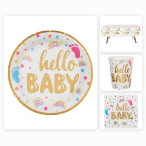 Set Accesorii Masa Baby Shower Hello Baby pentru 6 Invitati