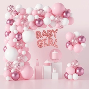 Set Arcada Baloane Roz si Alb cu Text Girl 100 Piese ARC207