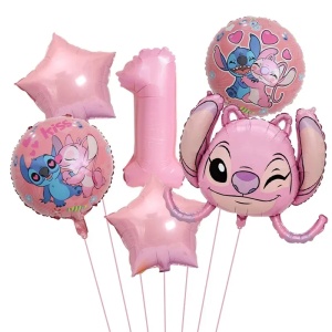 Set Baloane Aniversare 1 An Tematica Stitch și Angel Roz SET312-1