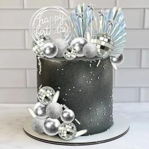 Set Decor Tort Aniversar Argintiu Cu Topper Happy Birthday TOP134 - Img 5