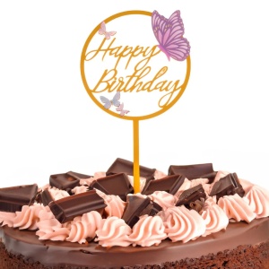 Topper Tort Auriu Happy Birthday Cu Fluturasi TOP136 - Img 2