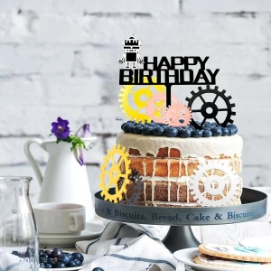 Topper Tort Robot si Roti Dintate Happy Birthday Decor Industrial TOP139 - Img 5