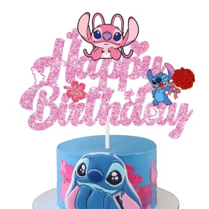 Topper Tort Stitch Roz Glitter Happy Birthday Decor Aniversar TOP150