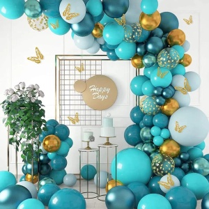 Arcada Baloane Petrecere Blue Gold Party Cu Fluturasi 132 Piese - Img 1