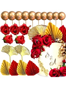 Decoratiune Tort Premium Elegant Roses & Gold - Img 5
