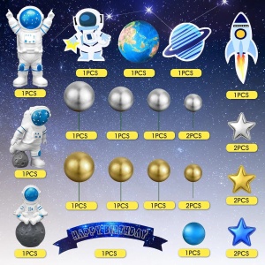 Decoratiune Tort Tematica Spatiala cu Astronauti si Accesorii Galactice - Img 2
