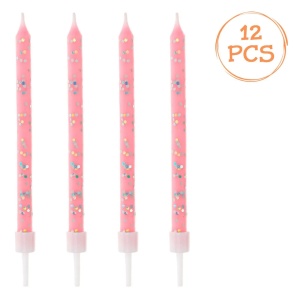 Set 12 Lumanari Aniversare Zi De Nastere Roz Cu Glitter Auriu LMR35
