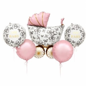 Set 5 Baloane Oh Baby Carucior Roz - Decor Baby Shower SET334